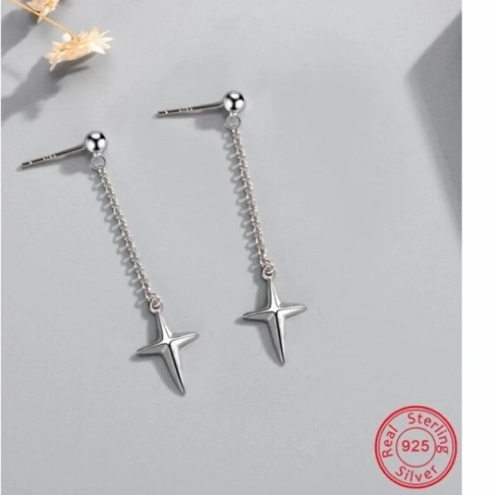 Asymmetric Cross Drop Earring 925 Sterling Silver Chain Dangle Earring Long